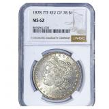 1878 7TF Morgan Silver Dollar NGC MS62