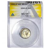 1941-D Mercury Silver Dime ANACS MS64 FSB