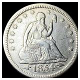 1854 Seated Liberty Silver Quarter CHOICE AU