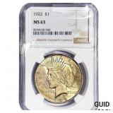 1922 Silver Peace Dollar NGC MS63