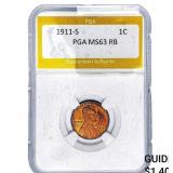 1911-S Wheat Cent PGA MS63 RB