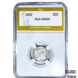 1902 Barber Dime PGA MS64