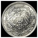 1916F Germany Silver 1/2 Mark
