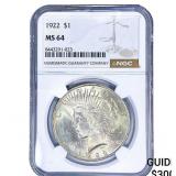 1922 Silver Peace Dollar NGC MS64