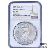 2021 Silver Eagle NGC MS70 Heraldic Eagle T-1