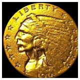 1914-D Indian Head Gold $2.50 Quarter Eagle  CLOS