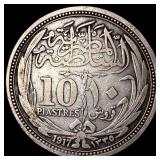 1917 Egypt Silver 10 Piastres .3749 ASW