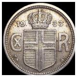 1933 Iceland Copper Nickel 25 Aurur