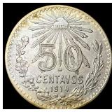 1914 Mexico Silver 50 Centavos