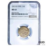 1913-D Buffalo Nickel NGC MS63