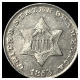 1853 Silver Three-Cent Piece CLOSELY  UNCIRCULATE