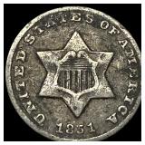 1851 Silver Three-Cent Piece NEARLY UNCIRCULATED