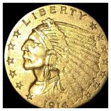 1914 Indian Head Gold $2.50 Quarter Eagle NEARLY U