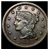 1847 Braided Hair Large Cent CLOSELY  UNCIRCULATE