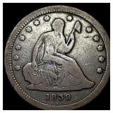 1839 Seated Liberty Silver Quarter LIGHTLY CIRCULA