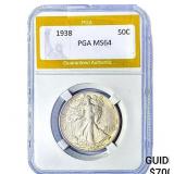 1938 Walking Liberty Half Dollar PGA MS64