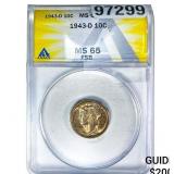 1943-D Mercury Silver Dime ANACS MS65 FSB