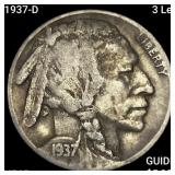 1937-D 3 Leg Buffalo Nickel NEARLY UNCIRCULATED