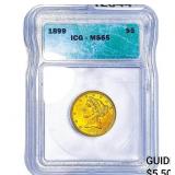 1899 $5 Gold Half Eagle ICG MS65