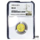 1925-D $2.50 Gold Quarter Eagle NGC MS62