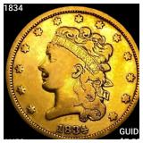 1834 $5 Gold Half Eagle CLOSELY UNCIRCULATED+