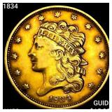 1834 $5 Gold Half Eagle CHOICE AU