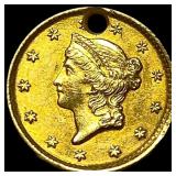 1852 Gold $1 Type 1 (Holed) ABOUT UNCIRCULATED