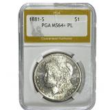 1881-S Morgan Silver Dollar PGA MS64+ PL