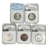 [5 Coins] 1942-1964 Kennedy Half Dollar PR/MS60-70