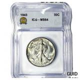 1943 Walking Liberty Half Dollar ICG MS64