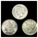 [3 Coins] 1889-1927 Silver Morgan & Peace $1