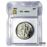 1943 Walking Liberty Half Dollar ICG MS64