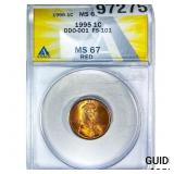 1995 Wheat Cent ANACS MS67 Red