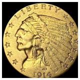 1914 Indian Head Gold $2.5 Quarter Eagle  NEARLY