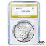 1922-S Silver Peace Dollar PGA MS64