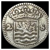 1733 Netherlands Zeeland Silver 2 Stuivers