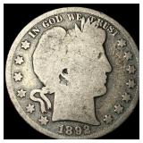 1892 Silver Barber Half Dollar NICELY  CIRCULATED