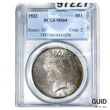1922 Silver Peace Dollar PCGS MS64