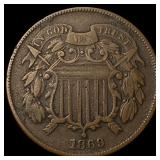 1869 Two-Cent Piece ABOUT UNCIRCULATED
