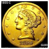 1855-C $5 Gold Half Eagle CHOICE AU