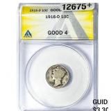 1916-D Mercury Silver Dime ANACS G04