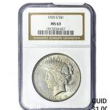 1925-S Silver Peace Dollar NGC MS63