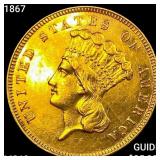 1867 $3 Gold Piece UNCIRCULATED