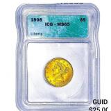 1908 $5 Gold Half Eagle ICG MS65