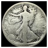 1917-D Silver Walking Liberty Half Dollar NICELY C