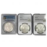 [3 Coins] 1879-1899 Morgan Silver Dollar MS63