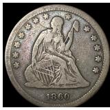 1860 Seated Liberty Silver Quarter NEARLY UNCIRCUL