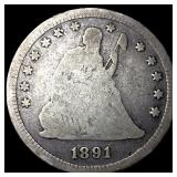 1891 Silver Seated Liberty Quarter LIGHTLY  CIRCU
