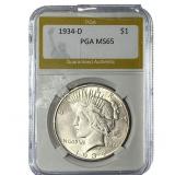 1934-D Silver Peace Dollar PGA MS65