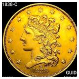 1838-C $5 Gold Half Eagle CLOSELY UNCIRCULATED